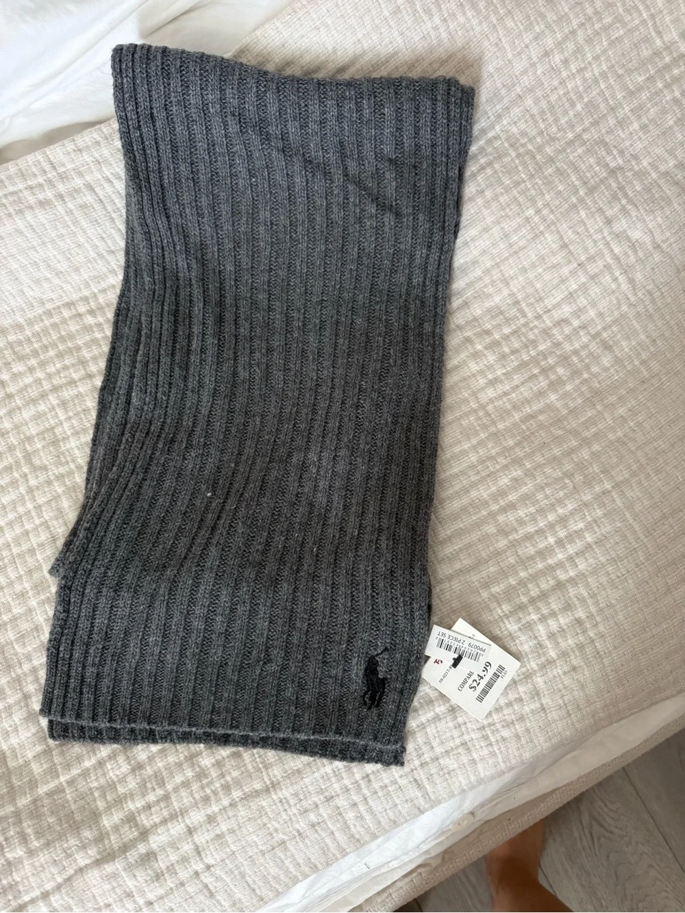 Ralph Lauren Charcoal Ribbed Knit Scarf